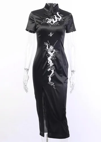 Miniatura 5 de Vestido largo negro gótico para mujer, elegante vestido de noche vintage, bordado chino, vestido de fiesta gótico ajustado