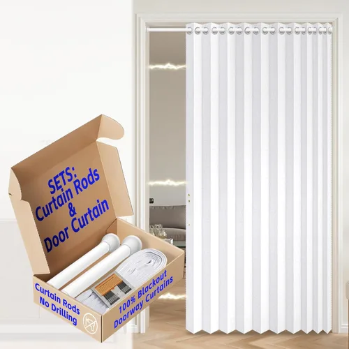 Miniatura 49 de AJAZZ Cortina de puerta magnética 100% opaca de acordeón para armario, cortina invisible para puerta interior de dormitorio, sala de estar, pasillo