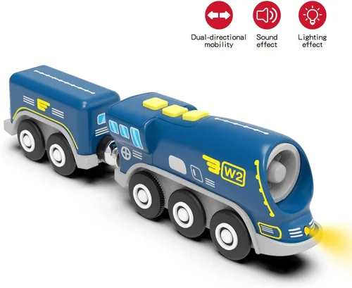 Miniatura 4 de Z MAYABBO Trenes locomotoras a pilas para pistas de madera, potente vehículo de tren de juguete para vías de ferrocarril, serie de tren de ciencia
