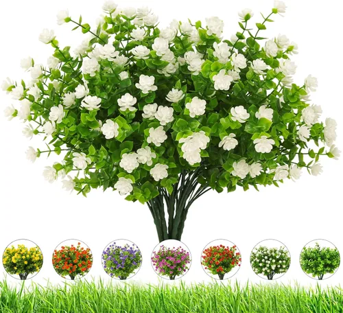 Miniatura 14 de Flores artificiales para exteriores, 8 paquetes de flores falsas resistentes a los rayos UV, flores sintéticas de plástico para exteriores, plantas