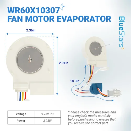Miniatura 2 de BlueStars WR60X10074 WR60X10307 Pieza de repuesto del motor del ventilador del evaporador – Compatible con refrigeradores GE Hotpoint – Reemplaza