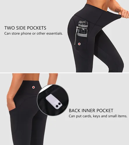 Miniatura 3 de THE GYM PEOPLE Pantalones de yoga gruesos de cintura alta con bolsillos, forro polar, control de abdomen, leggings de entrenamiento para mujer