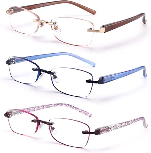 Paquete de 3 lentes de lectura sin montura para mujer, lectores ligeros de bisagra de resorte, anteojos artísticos clásicos y elegantes con UV 400
