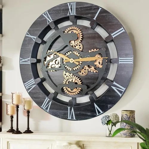 Miniatura 12 de THE GEARS CLOCK Reloj de pared con engranajes móviles reales Canada Line 24 pulgadas redondo (verde aguamarina, 24 pulgadas (23.6 in)