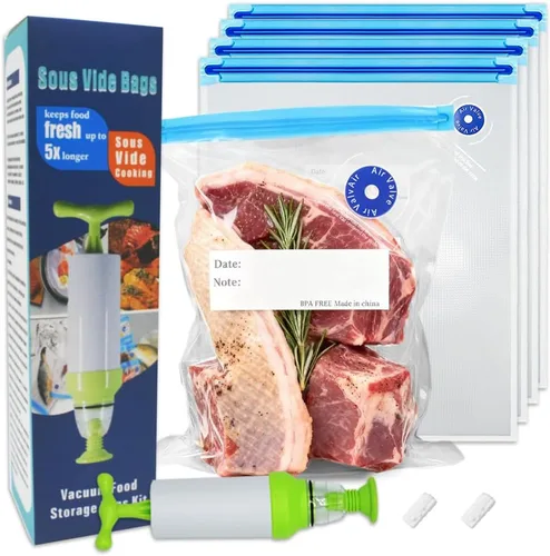Miniatura 8 de Juego de 15 bolsas supergrandes para Sous Vide, bolsas selladoras al vacío reutilizables sin BPA y 2 clips de sellado para almacenamiento
