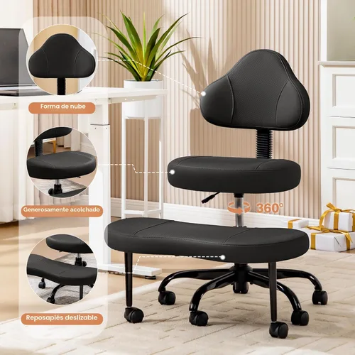 Miniatura 5 de AtHope Silla de oficina con patas cruzadas, silla de escritorio entrecruzada, asiento de yoga para meditación para TDAH con altura ajustable, Negro