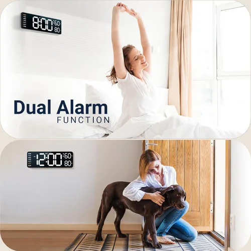 Miniatura 2 de Reloj de pared digital de 10": Reloj de doble alarma con montaje en pared, decoración para sala de estar, aula, escritorio de oficina, regalos