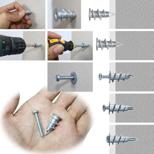 Miniatura 7 de Kit de anclajes para paneles de yeso Ansoon #8 de metal autoperforantes con tornillos - Anclajes de pared hueca y tornillo para paneles de yeso
