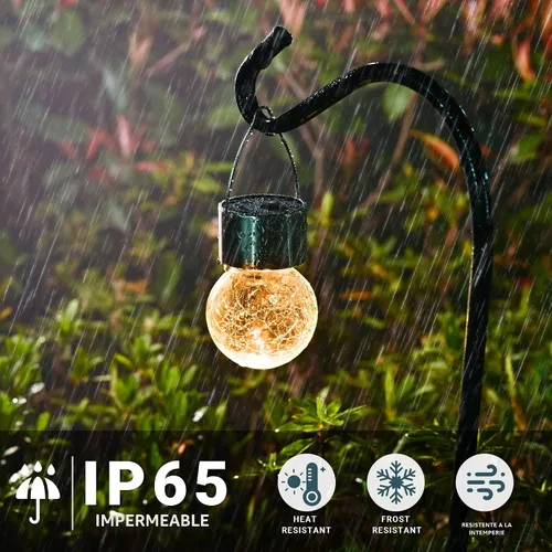 Miniatura 4 de Solpex Luces solares colgantes al aire libre, paquete de 8 luces decorativas de bola de vidrio agrietado, iluminación solar impermeable, luces
