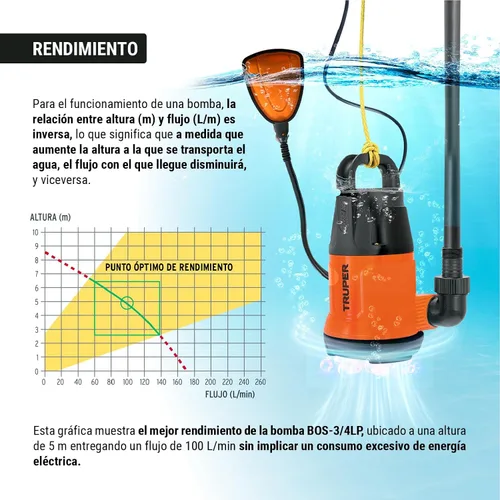 Miniatura 5 de TRUPER BOS-3/4LP Bombas de agua limpia sumergibles 3/4Hp (560 w)