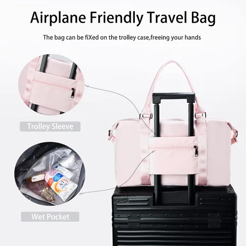 Miniatura 17 de Bolsa de gimnasio con bolsillo húmedo, bolsa de viaje plegable para mujer, bolsa de viaje impermeable para viajes, gimnasio, yoga