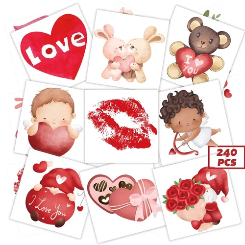 winthrop 240 tatuajes temporales a granel para el día de San Valentín para niños, tatuajes impermeables de seguridad envueltos individualmente, la