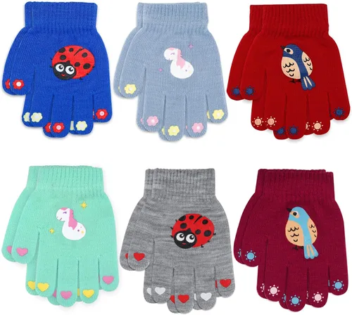Miniatura 48 de Hicdaw 6 pares de guantes de invierno para niños, guantes de punto elásticos y cálidos para niños o niñas