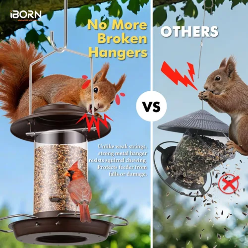 Miniatura 5 de iBorn Comedero de pájaros de metal a prueba de ardillas para pájaros para colgar en exteriores para cardenal exterior, capacidad para semillas de 3