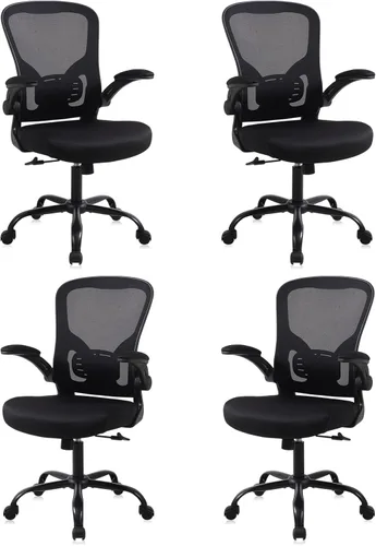 Miniatura 17 de Silla de escritorio para computadora de oficina en casa, silla de trabajo ergonómica de malla de altura ajustable con ruedas, cojín grueso, Negro