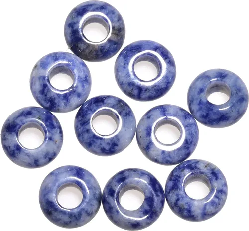 Cuentas de piedra natural de agujero grande (0.23 a 0.236 pulgadas) pulidas Rondelle cuentas de piedras preciosas europeas para pulseras de dijes,