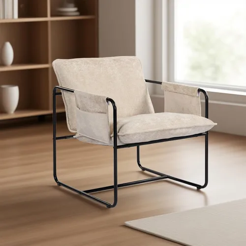 Miniatura 7 de Silla de acento moderna, cómodas sillas de sala de estar con reposabrazos, silla de lectura para dormitorio, silla de metal tapizada de chenilla