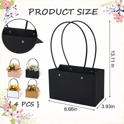 Miniatura 2 de BEISHIDA Bolsas de regalo de múltiples flores para ramos, 4 cajas rectangulares para ramo de flores con asa para embalaje de ramos, envoltura