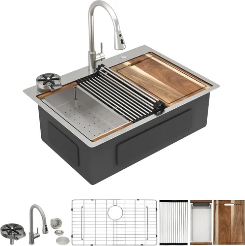 Miniatura 10 de 13"x15" Fregadero de barra de montaje en encimera para preparación – Negro metalizado NANO-PVD, acero inoxidable 304 calibre 16, tazón individual