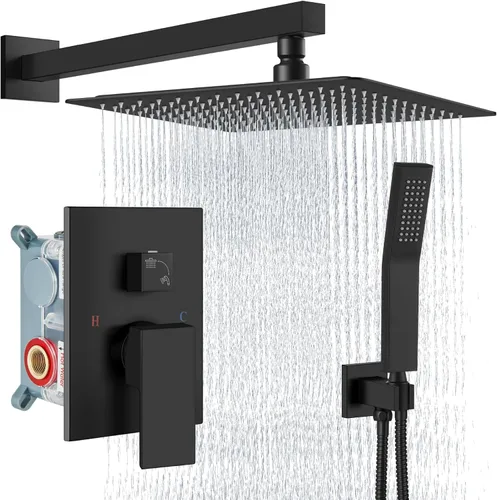 Miniatura 11 de Aolemi Sistema de ducha tipo lluvia de 12 pulgadas, cabezal de ducha cepillado Nikcel Combo Set con ducha de mano válvula de montaje en pared grifo