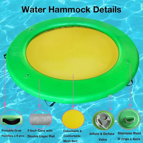 Miniatura 8 de Water Hammock Inflatable Dock, 3.8ft/6ft/8ft Floating Raft Circular Water Island, Float Rings Air Mesh Platform for Lake/River/Swim Pool