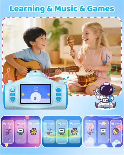 Miniatura 11 de Cámara para niños con proyector, videocámara de video digital 1080P, cámara fotográfica de 48 MP, cámara portátil para niños pequeños, regalo de Azul
