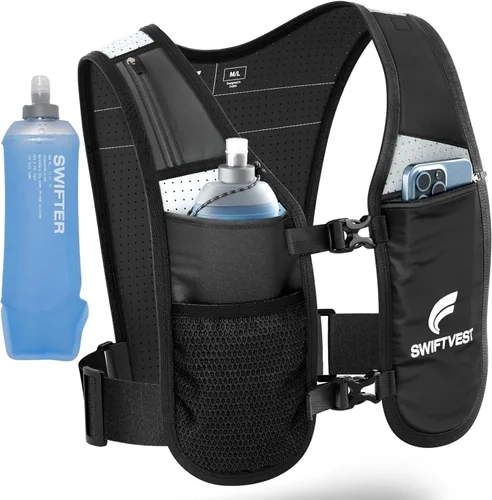 Miniatura 4 de Chaleco SWIFTVEST con Soporte para Teléfono para Correr con Botella de Agua de 500ml/17oz Chaleco de Hidratación Reflectante Ajustable Ligero