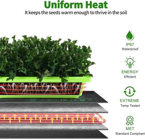 Miniatura 7 de Tapete térmico de semillas de 48 x 20.75 pulgadas para inicio de semillas, tapete térmico impermeable para germinación de semillas, almohadilla