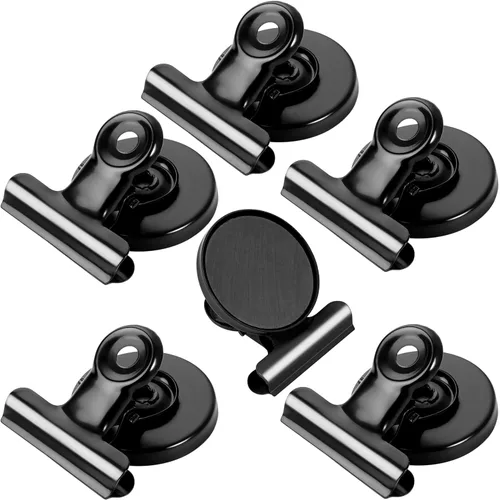 VNDUEEY Paquete de 6 imanes para refrigerador, imanes para refrigerador, clips magnéticos negros, imanes para pizarra blanca, clips magnéticos para