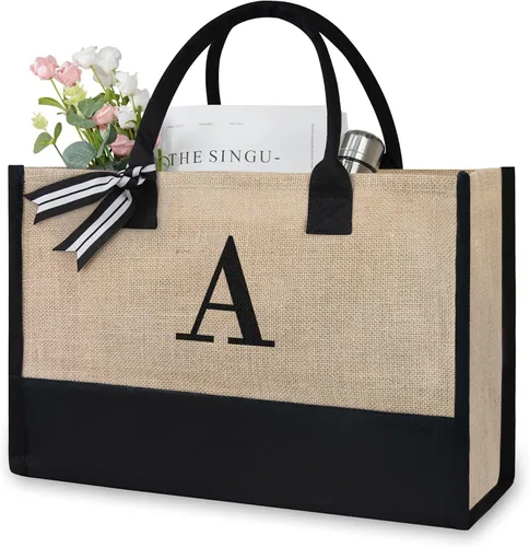 Miniatura 427 de TOPDesign - Bolso de playa de lona con inicial personalizada, bolsa de regalo con monograma, para mujer