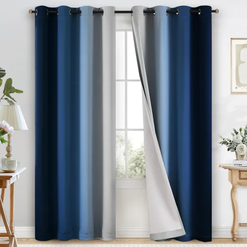 Miniatura 183 de COSVIYA Cortinas 100% Opacas Azul Degradado con Lazos Ajustables para Cocina Aislamiento Térmico Oscurecimiento de Habitación Cenefa con Bolsillo