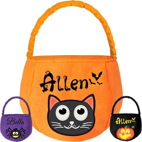Miniatura 8 de Cesta personalizada de Halloween, bolsa de cubo personalizada con nombre personalizado, bolsa de mano de calabaza, regalos para niños y niñas