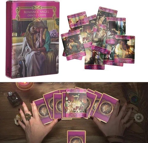 Miniatura 3 de Yitengteng Juego de cartas de tarot con holograma de ángel romántico, con bolsa, tarjetas Oracle para contar el futuro con efecto flash, tarjeta