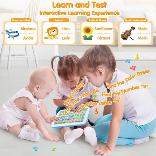 Miniatura 5 de PLAY Juguetes bilingües de aprendizaje de español e inglés para niños pequeños de 1 a 3 años, tableta de aprendizaje interactiva para niños