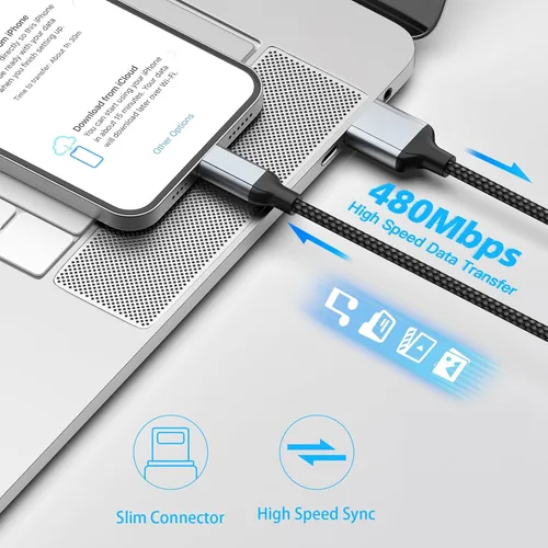 Miniatura 5 de Cable de carga para iPhone de 2 pies, paquete de 2 cables USB a Lightning [certificado MFi] de 2 pies para automóvil, cable corto trenzado de carga