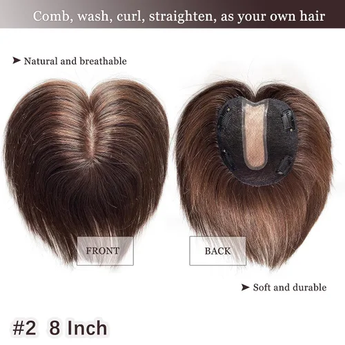 Miniatura 4 de Cubrecabello humano real de seda de 5 x 5.5 pulgadas, tamaño de la gorra, cobertura de corona de cabello lacio Remy, pieza de cabello atado a mano 2#