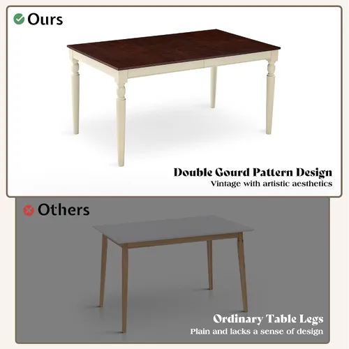 Miniatura 6 de LUXOAK Juego de mesa de comedor de madera maciza de 60 pulgadas para 6, mesa de cocina de granja con 4 sillas tapizadas y banco, 6 piezas de muebles