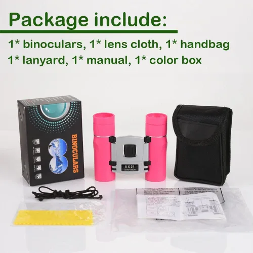 Miniatura 5 de Binoculares compactos de 8 x 21 para adultos y adolescentes, mini prismáticos ópticos completos pequeños para observación de aves, ópera, Rosa