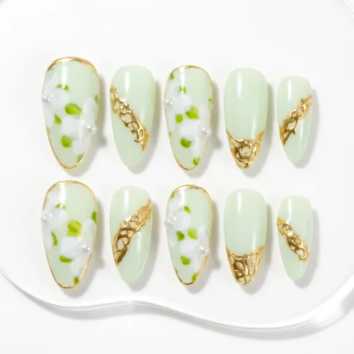 Miniatura 9 de Sun&Beam Nails Uñas a presión hechas a mano medianas con diseño de concha rosa metálica con acabado brillante, 10 piezas para uso diario y ocasiones