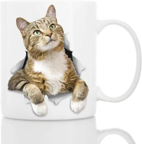 Winston & Bear - Taza de café de cerámica con diseño de gato tabby pensativo - Regalo para amantes de los gatos - Perfecto para cumpleaños o