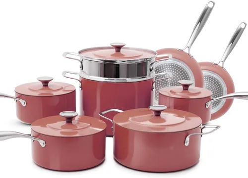 Nuwave Lux - Colección de utensilios de cocina prémium de 13 piezas, cerámica azul Duralon Healthy G10 antiadherente, ultra duradero, sin PFAS,