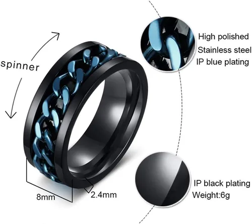 Miniatura 2 de MMTTAO Anillos giratorios para hombre y mujer, anillo de rotación de cadena para hombres y mujeres, 0.315 in de acero inoxidable, anillo entrelazado