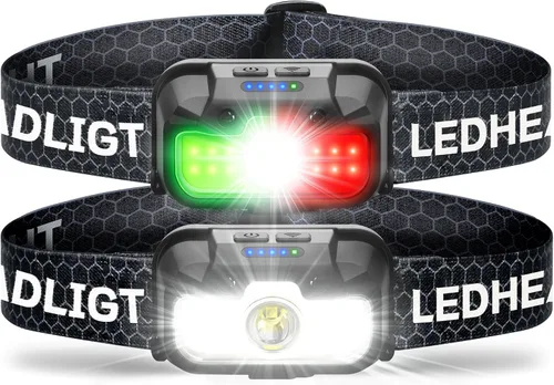 Miniatura 11 de HOKOILN Linterna frontal LED recargable con luz verde y roja, 1300 lúmenes, linterna ultra brillante para camping, correr, senderismo, pesca