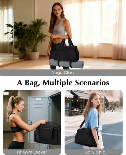 Miniatura 2 de Pequeña bolsa de gimnasio, mini bolsa de gimnasio para mujer con soporte para esterilla de yoga y compartimento húmedo, bonita bolsa de lona