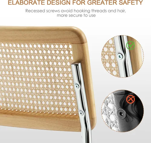 Miniatura 15 de Zesthouse Juego de 4 sillas de comedor modernas de mediados de siglo, sillas de comedor de ratán natural con respaldo de madera maciza y base