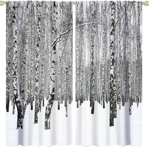 Miniatura 64 de Cortina opaca de bosque de verano, diseño de ramas de bosque, con bolsillo para barra, cortinas farbic con bolsillo para barra, comedor, cafetería