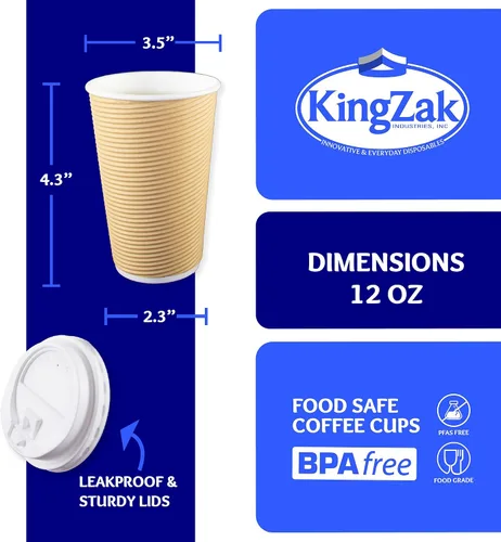 Miniatura 2 de Nicole Home Collection Vasos desechables de papel ondulado con aislamiento de doble pared con tapas para bebidas calientes, paquete de 30 tazas