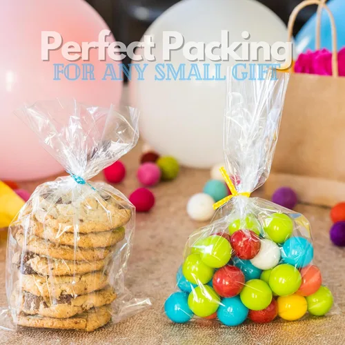 Miniatura 3 de TATTI Paquete de 100 bolsas de celofán transparentes para regalos, bolsas transparentes para fiestas de cumpleaños, bolsas transparentes de 6 x 10
