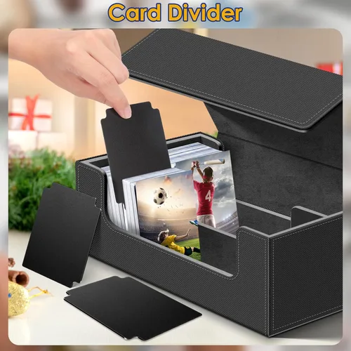 Miniatura 6 de Homthy Caja de almacenamiento de cubierta de 1200+ cartas para cartas de intercambio, caja de almacenamiento de cartas de cuero Commander con 1200+
