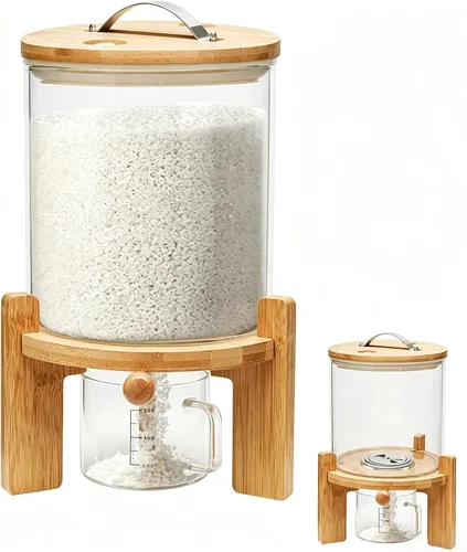 Dispensador de arroz, recipiente de almacenamiento de arroz de 5 litros con tapa hermética, recipiente de harina y cereales con taza medidora de